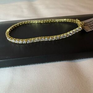 14k Gold Over 925 Sterling Silver Moissanite Tennis Bracelet – 7.5”, 3mm, 6.5ctw